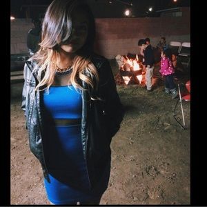 Blue dress with mesh material